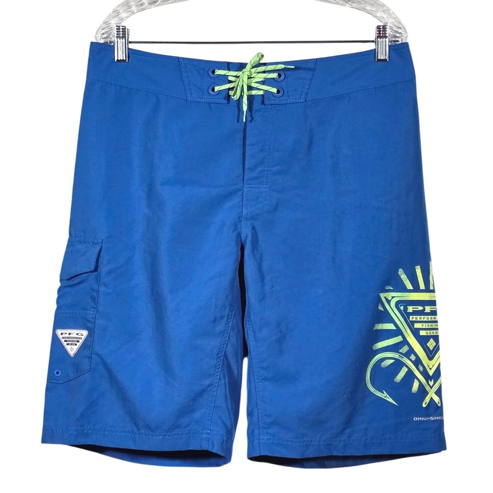 Columbia PFG Board Shorts Mens 34 Blue Omni-Shield Fishing XM4840